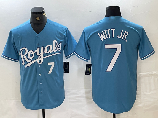 Kansas City Royals #7 Bobby Witt Jr Number Light Blue Cool Base Stitched Baseball Jersey