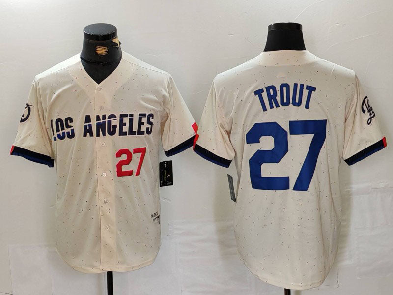 Los Angeles Dodgers #27 Mike Trout Number Cream 2024 City Connect Limi ...