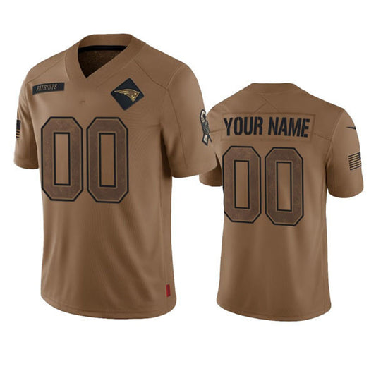 Custom NE.Patriots 2023 Brown Salute To Service Limited Stitched Jersey American Football Jerseys