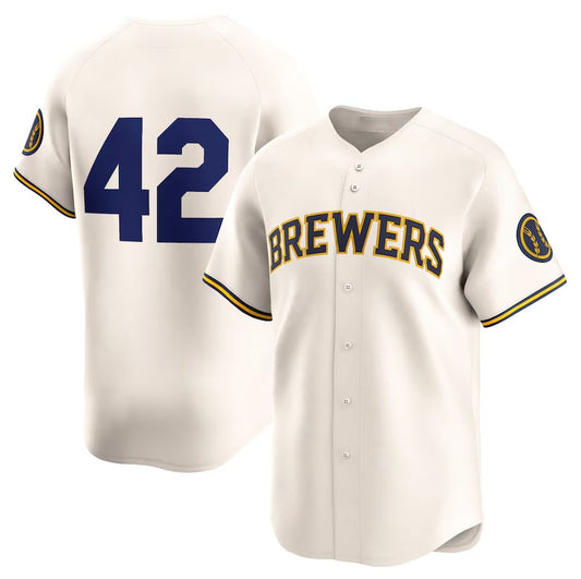 Milwaukee Brewers 2024 #42 Jackie Robinson Day Home Limited Jersey – Cream Stitches Baseball Jerseys