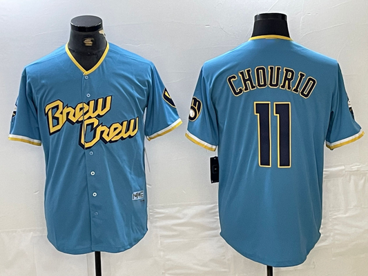 Milwaukee Brewers #11 Jackson Chourio Blue 2022 City Connect Cool Base Stitched Baseball Jerseys