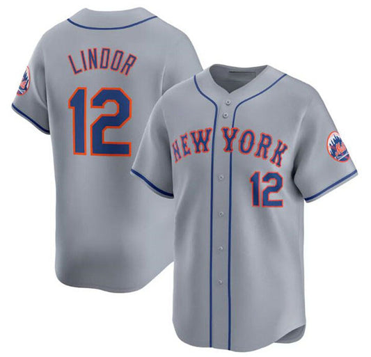 New York Mets #12 Francisco Lindor 2024 Gray Away Limited Stitched Baseball Jersey