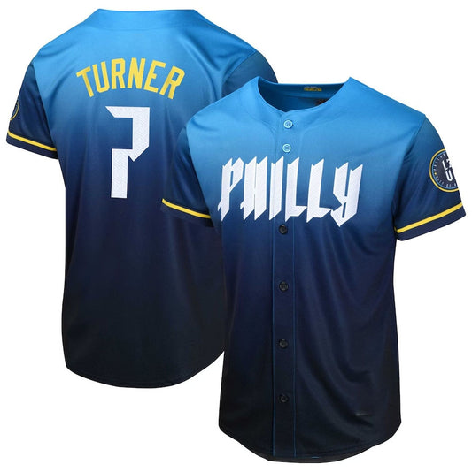 Philadelphia Phillies #7 Trea Turner 2024 City Connect Limited Player Jersey - Blue Stitches Baseball Jerseys
