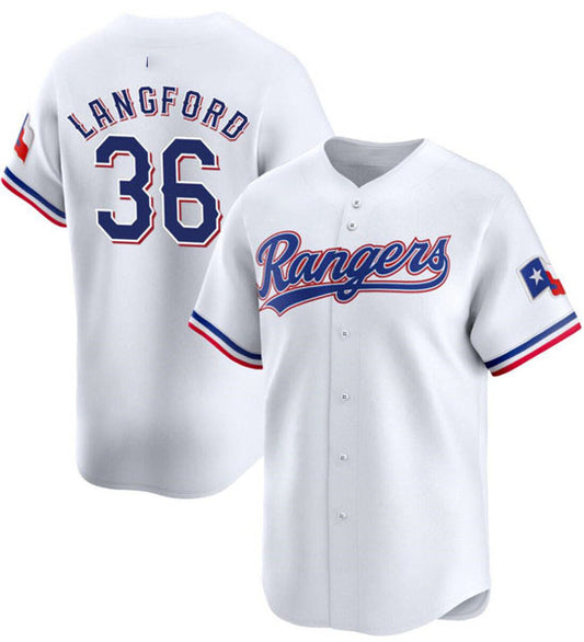 Texas Rangers #36 Wyatt Langford White 2024 Gold Collection Cool Base Baseball Stitched Jersey