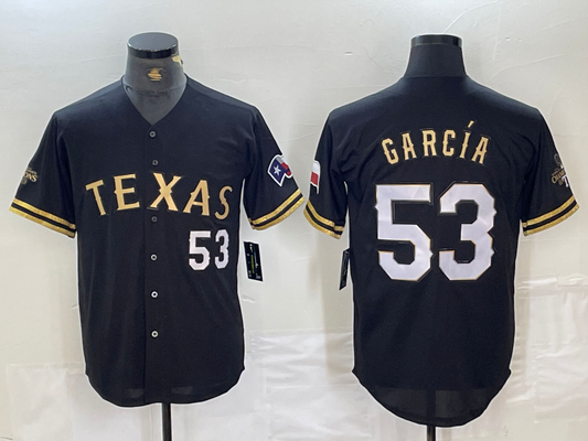 Texas Rangers #53 Adolis Garcia Black Gold Cool Base Stitched Baseball Jersey