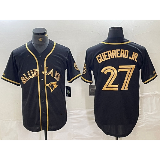 Toronto Blue Jays #27 Vladimir Guerrero Jr Black Gold Cool Base Stitched Baseball Jersey