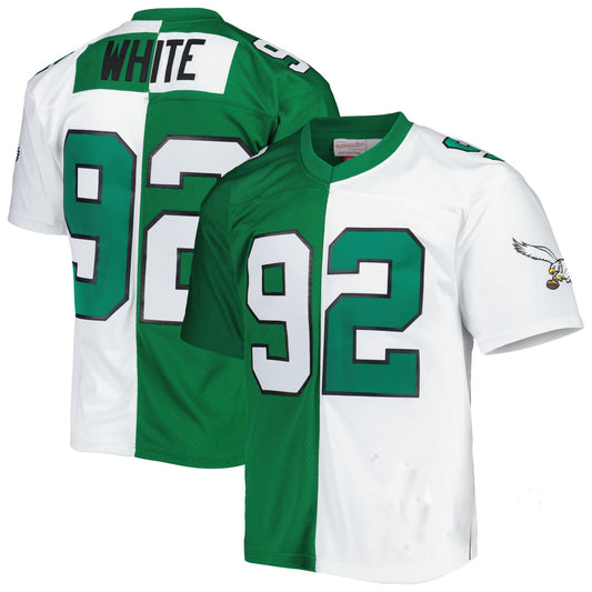 Custom P.Eagles Reggie White Mitchell & Ness Retired Player Split Replica Jersey – Green/White Stitched American Football Jerseys