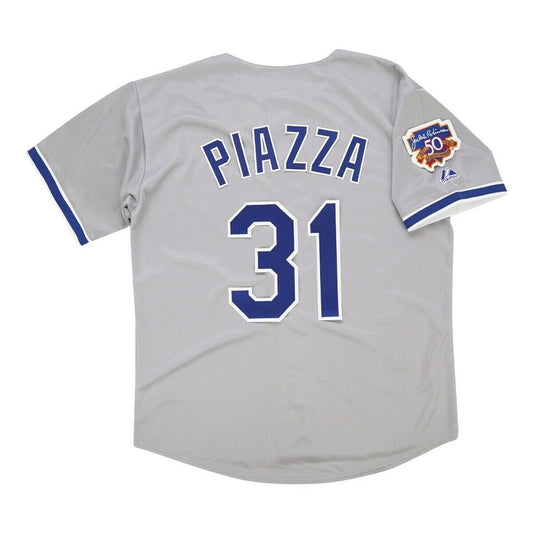 Los Angeles Dodgers #31 Mike Piazza #1997 Road Jersey w/ Jackie 50th Patch Stitched Baseball Jerseys