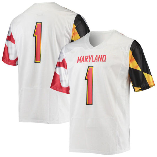 #1 M.Terrapins Under Armour Replica Player Jersey White Football Jersey Stitched American College Jerseys