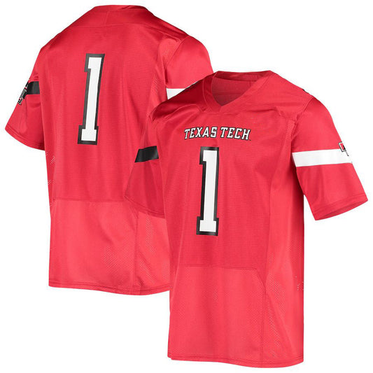 #1 T.Tech Red Raiders Under Armour Logo Replica Football Jersey Red Stitched American College Jerseys