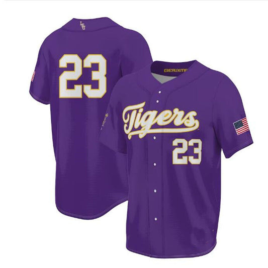 #23 L.Tigers ProSphere Unisex 2023 Baseball College World Series Champions Jersey - Purple Stitched American College Jerseys