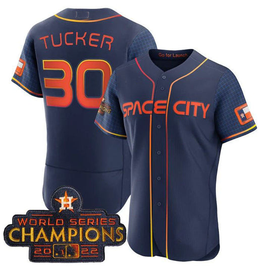 #30 Kyle Tucker Houston Astros blue 2023 SPACE CITY CHAMPIONS FLEX JERSEY ¨C ALL STITCHED Baseball Jerseys