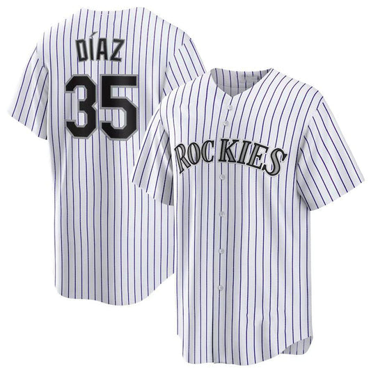 Colorado Rockies #35 Elias D¨ªaz White Home Replica Player Name Jersey Baseball Jerseys