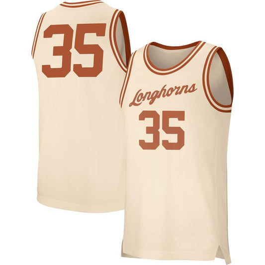 #35 T.Longhorns Retro Replica Basketball Jersey Cream Stitched American College Jerseys