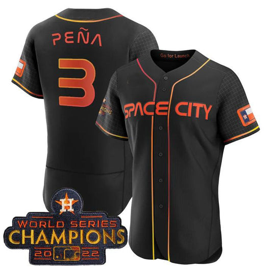 #3 Jeremy Pena Houston Astros BLACK 2023 SPACE CITY CHAMPIONS FLEX JERSEY ¨C ALL STITCHED Baseball Jerseys