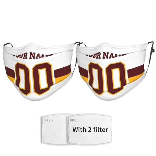 Custom W.Commanders Face Covering Football Team Decorative Adult Face Mask With Filters PM 2.5 White 2-Pack