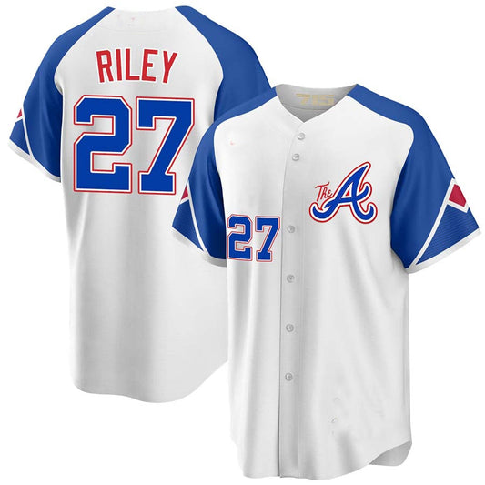 Atlanta Braves #27 Austin Riley White navy Jersey Stitches Baseball Jerseys
