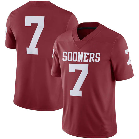 #7 O.Sooners Jordan Brand Team Game Jersey Crimson Football Jersey Stitched American College Jerseys