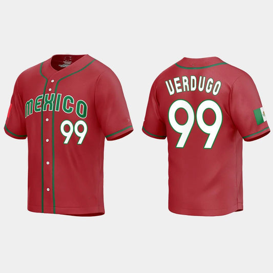 #99 ALEX VERDUGO MEXICO BASEBALL 2023 WORLD BASEBALL CLASSIC REPLICA JERSEY ¨C RED Stitches Baseball Jerseys