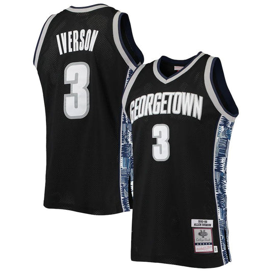 G.Hoyas #3 Allen Iverson Mitchell & Ness 1995-96 Authentic Throwback Jersey Black Stitched American College Jerseys