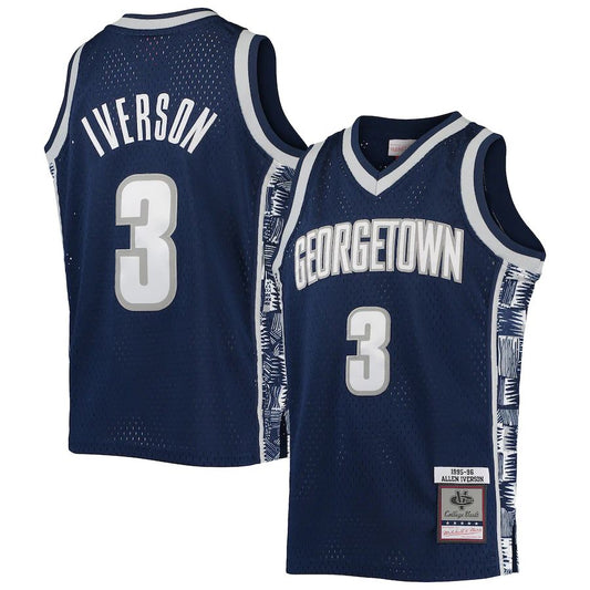 G.Hoyas #3 Allen Iverson Mitchell & Ness 1995-96 Authentic Throwback Jersey Navy Stitched American College Jerseys