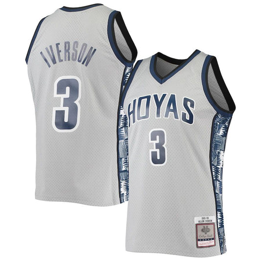 G.Hoyas #3 Allen Iverson Mitchell & Ness 1995-96 Authentic Throwback Jersey Gray Stitched American College Jerseys