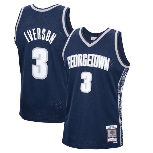 G.Hoyas #3 Allen Iverson Mitchell & Ness 1995-96 Authentic Throwback Jersey Navy Stitched American College Jerseys