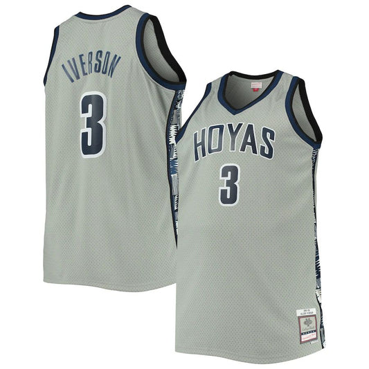 G.Hoyas #3 Allen Iverson Mitchell & Ness Big & Tall 1995-96 Replica Player Jersey Gray Stitched American College Jerseys