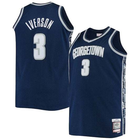 G.Hoyas #3 Allen Iverson Mitchell & Ness Big & Tall 1995-96 Replica Player Jersey Navy Stitched American College Jerseys