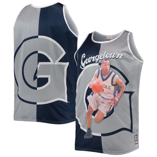 G.Hoyas Mitchell & Ness Sublimated Player Big & Tall Tank Top Navy Gray Stitched American College Jerseys