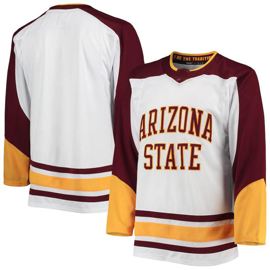 A.State Sun Devils Throwback Alternate Hockey Jersey  White Maroon Stitched American College Jerseys