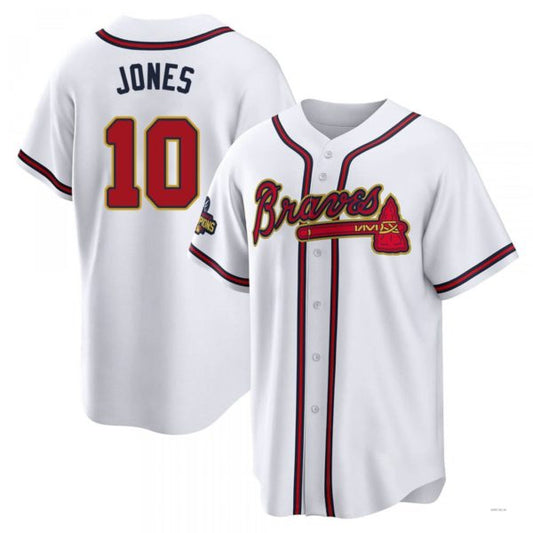 Atlanta Braves #10 Chipper Jones Gold White 2022 Program Jersey Stitches Baseball Jerseys