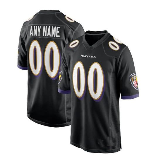 Custom B.Ravens Black Alternate Game Jersey Stitched American Football Jerseys