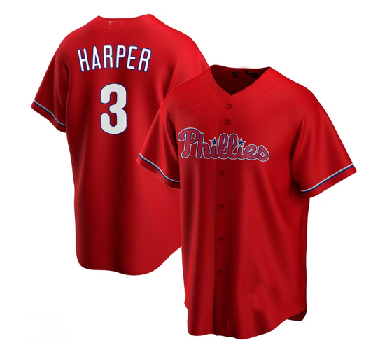Philadelphia Phillies #3 Bryce Harper Alternate Replica Player Jersey - Red Baseball Jerseys