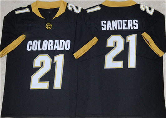 C.Buffaloes #21 Shilo Sanders Black 2023 With PAC-12 Patch Stitched College Jerseys