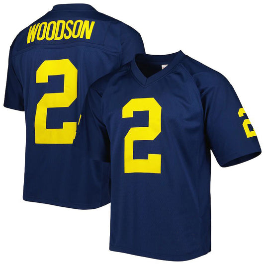 M.Wolverines #2 Charles Woodson Mitchell & Ness Authentic Jersey Navy Stitched American College Jerseys