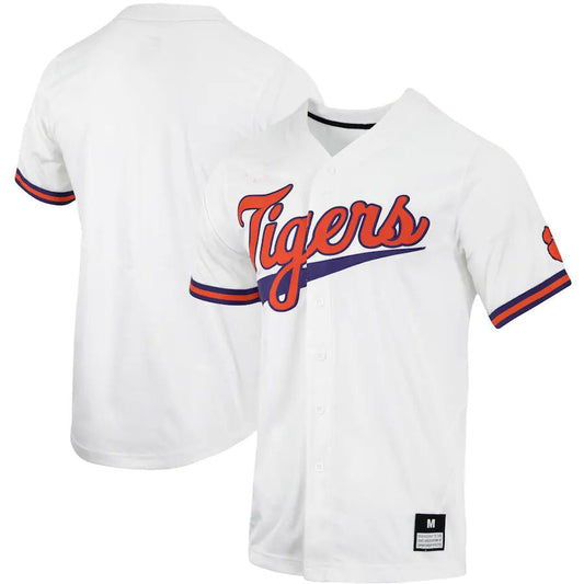 C.Tigers Replica Full-Button Baseball Jersey  White Stitched American College Jerseys