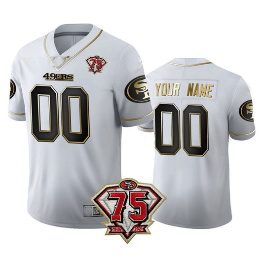 Custom SF.49ers Football White Golden Stitched American Football Jersey