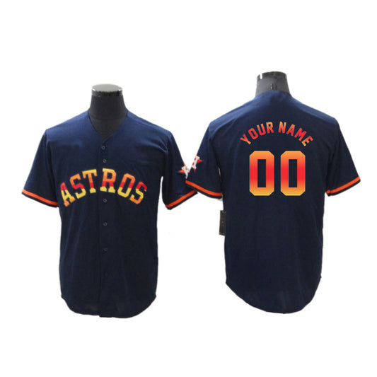 Custom Houston Astros Men Navy Rainbow Stitched Baseball Jersey