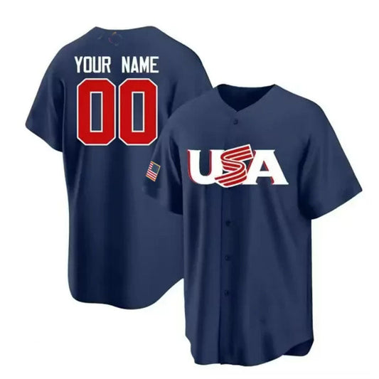 Custom USA 2023 World Baseball Classic Replica Jersey ¨C Navy Blue Stitches Baseball Jerseys