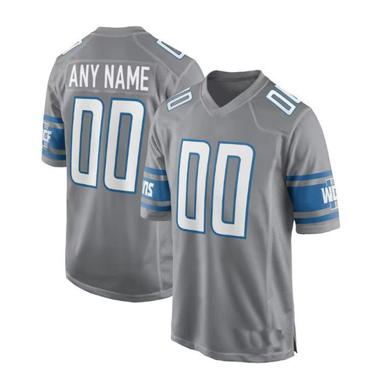 Custom D.Lions Gray Alternate Game Jersey Stitched American Football Jerseys