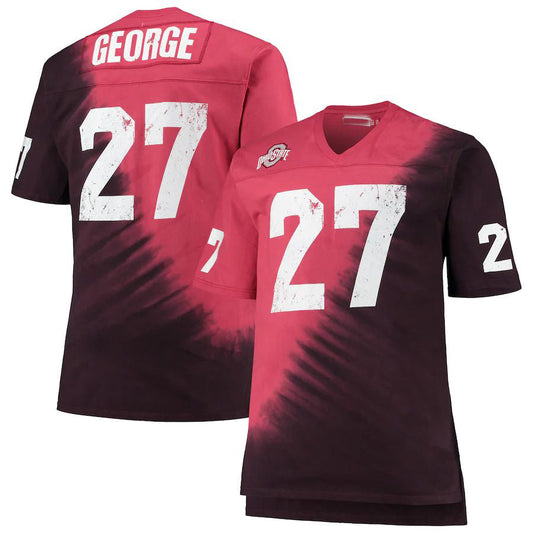 O.State Buckeyes #27 Eddie George Mitchell & Ness Name & Number Tie-Dye V-Neck T-Shirt Black Scarlet Football Jersey Stitched American College Jerseys