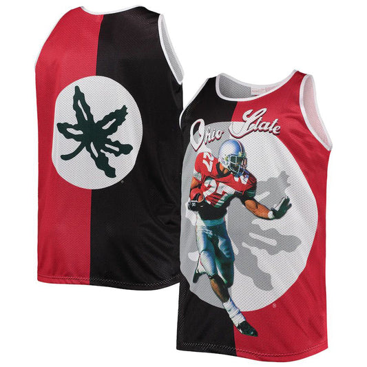 O.State Buckeyes #27 Eddie George Mitchell & Ness Sublimated Player Big & Tall Tank Top  Black Scarlet Stitched American College Jerseys