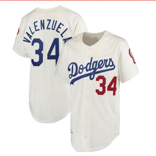 Los Angeles Dodgers #34 Fernando Valenzuela Mitchell & Ness Authentic Jersey - White Baseball Jerseys