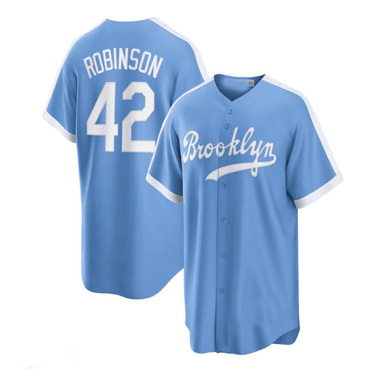 Los Angeles Dodgers #42 Jackie Robinson Brooklyn Dodgers Alternate Cooperstown Collection Player Jersey - Light Blue Baseball Jerseys
