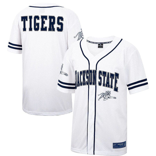 J.State Tigers Colosseum Free Spirited Baseball Jersey WhiteNavy Stitched American College Jerseys