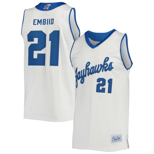 K.Jayhawks #21 Joel Embiid Original Retro Brand Alumni Commemorative Classic Basketball Jersey Cream Stitched American College Jerseys