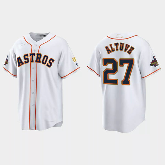 #27 Jose Altuve Houston Astros 2023 Gold Program Jersey ¨C White Stitches Baseball Jerseys