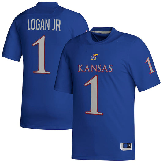 K.Jayhawks #1 Kenny Logan Jr. NIL Replica Football Jersey Royal Stitched American College Jerseys