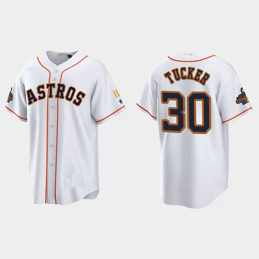 #30 Kyle Tucker Houston Astros 2023 Gold Program Jersey ¨C White Stitches Baseball Jerseys